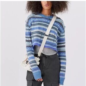 Urban Outfitters BDG Blue White Striped Nico Distressed Cropped Jumper Size S
